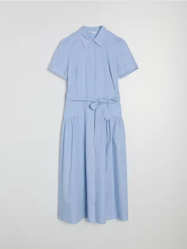 Abito chemisier midi in cotone con maniche corte - azzurro