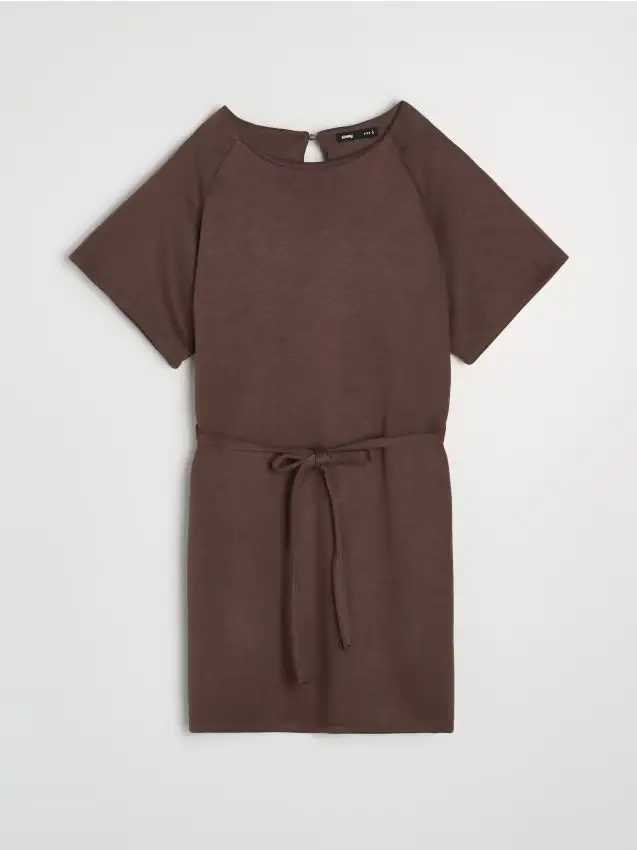 Abito con miscela di viscosa e fiocco sulla schiena - marrone