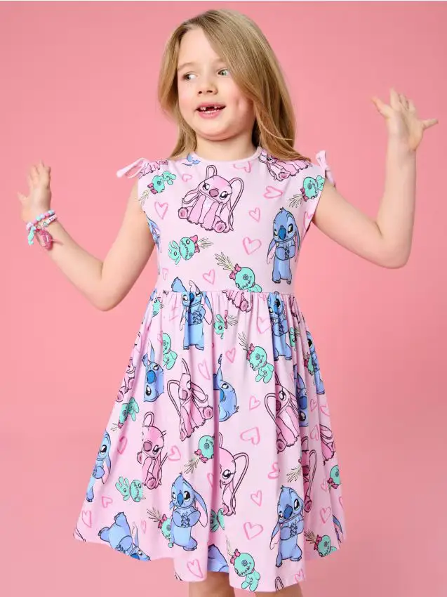 Abito felpato in cotone Lilo & Stitch - rosa pastello