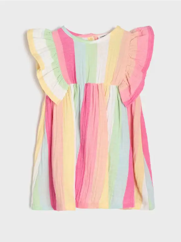 Abito in cotone a righe con volant - multicolor