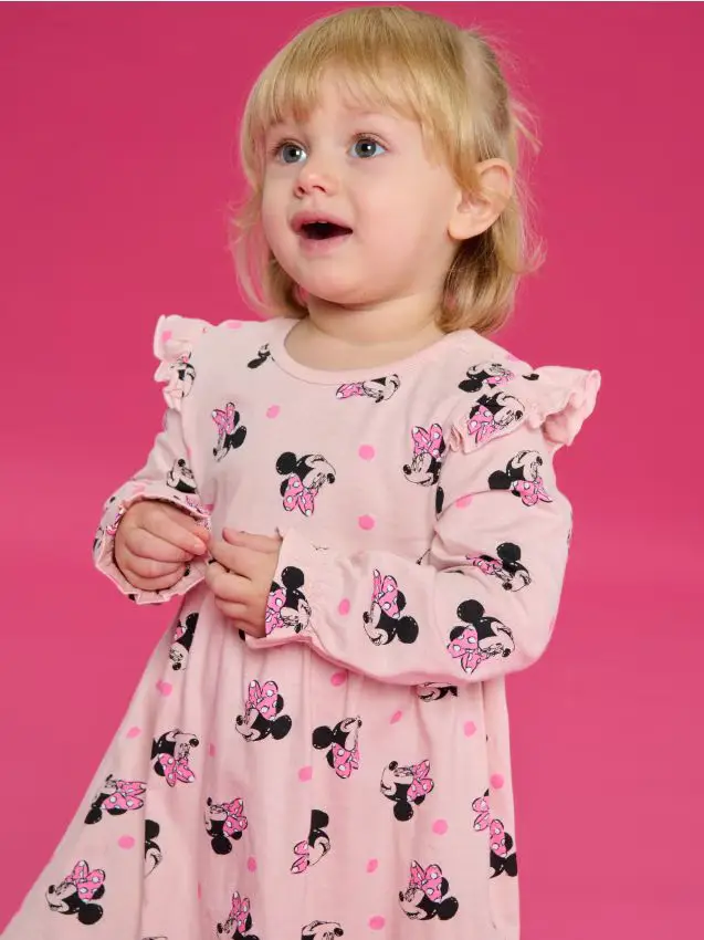 Abito in cotone con volant Minnie Mouse - rosa