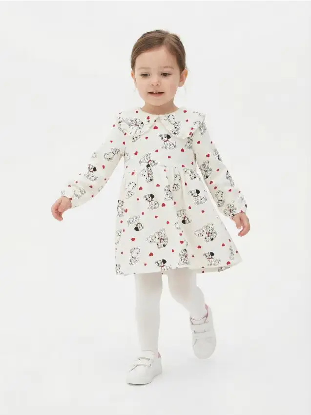 Abito in cotone french terry con colletto e volant 101 Dalmatians - panna