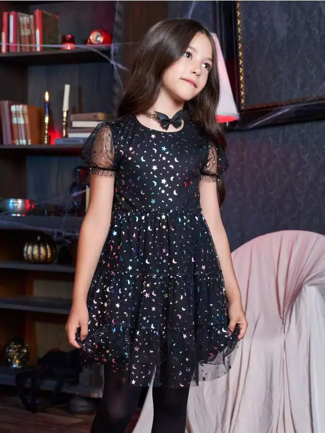 Abito in tulle con applicazioni lucenti - nero