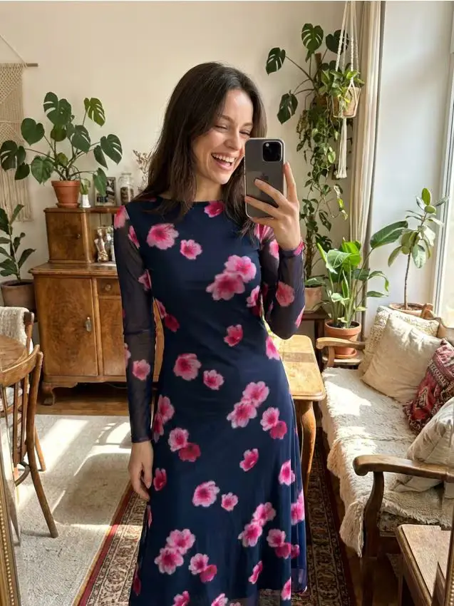 Abito maxi con scollo sulla schiena e stampa floreale - multicolor