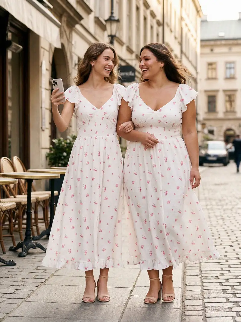 Abito maxi con volant con stampa floreale - multicolor miniatura 2