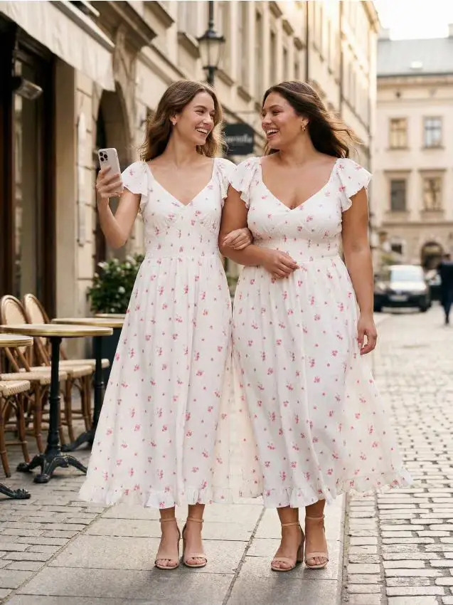 Abito maxi con volant con stampa floreale - multicolor