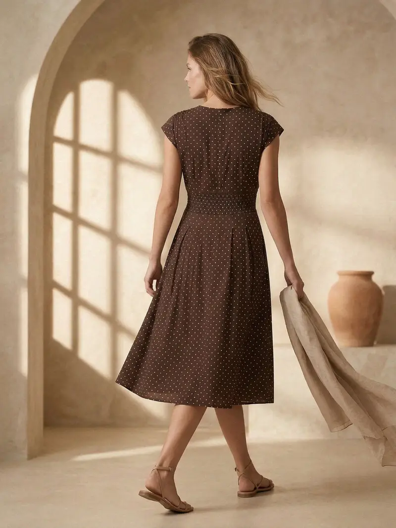 Abito midi con pieghe e arricciature in viscosa a pois - multicolor miniatura 3