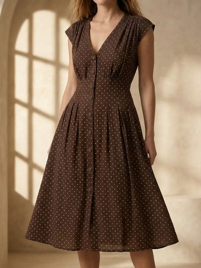 Abito midi con pieghe e arricciature in viscosa a pois - multicolor miniatura 5