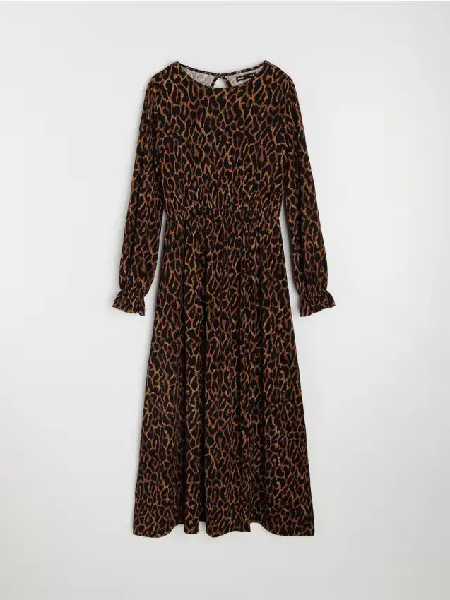 Abito midi con stampa leopardata - marrone