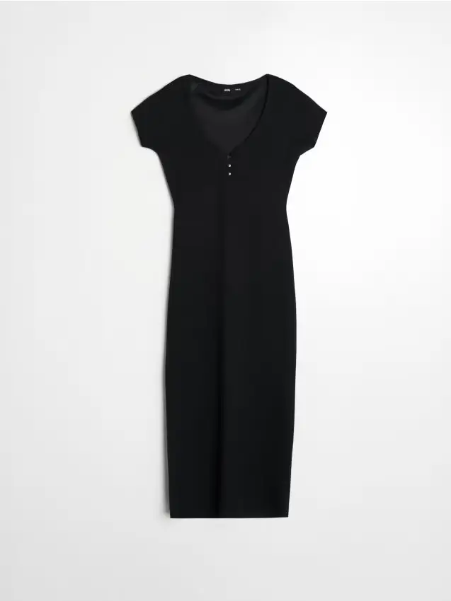 Abito midi in maglia a righe con viscosa - nero
