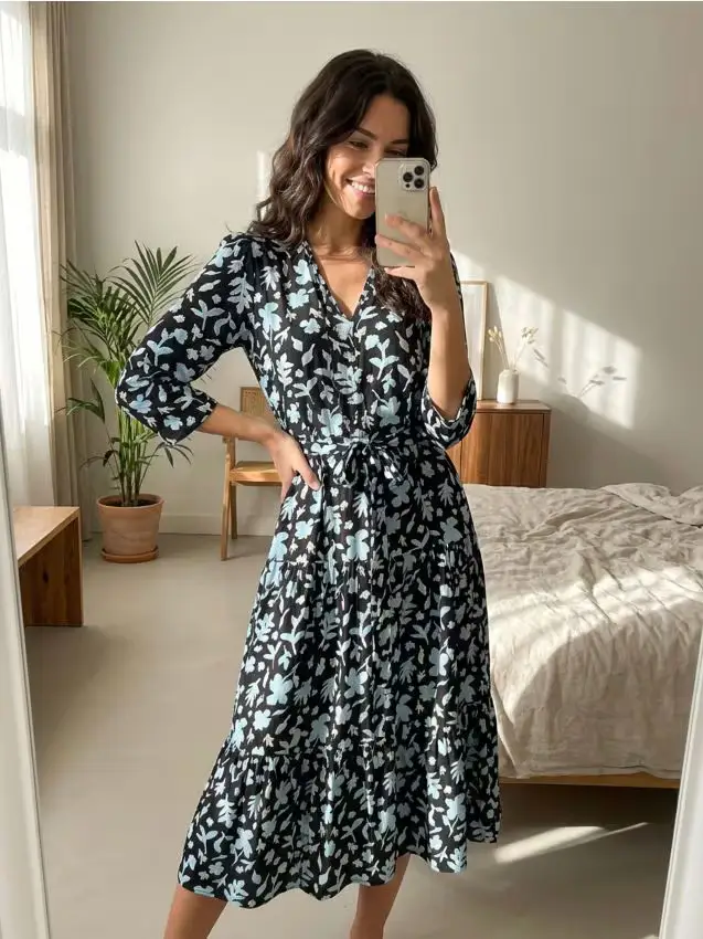 Abito midi in viscosa con stampa floreale - multicolor