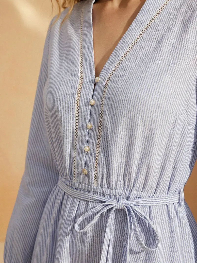 Abito mini babydoll con viscosa e misto lino - multicolor miniatura 4