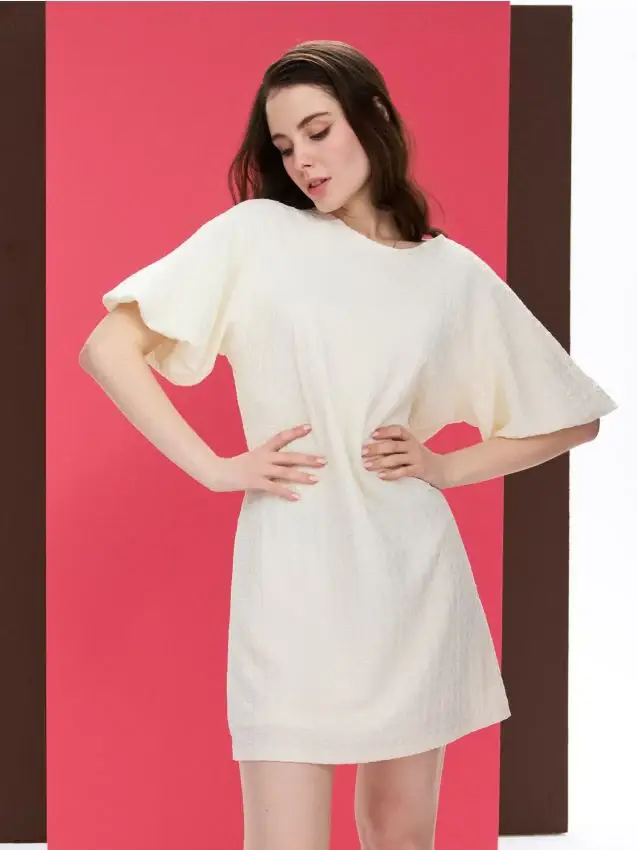 Abito mini con manica a sbuffo - panna