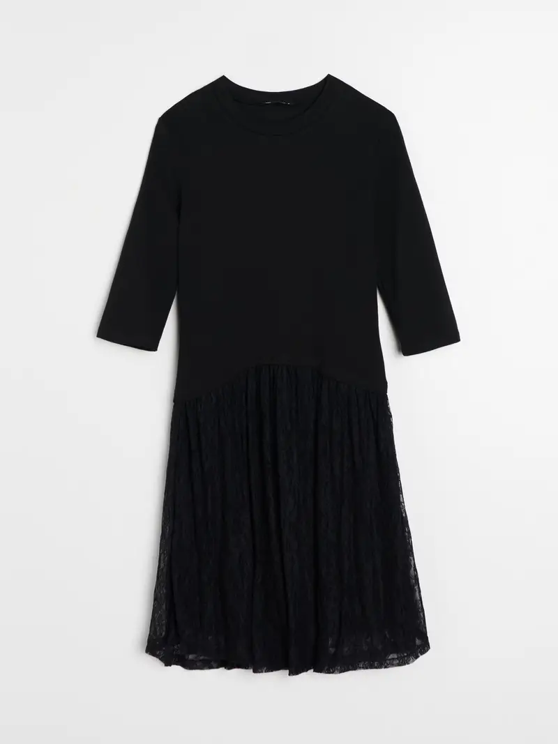 Abito mini con orlo in pizzo - nero miniatura 4