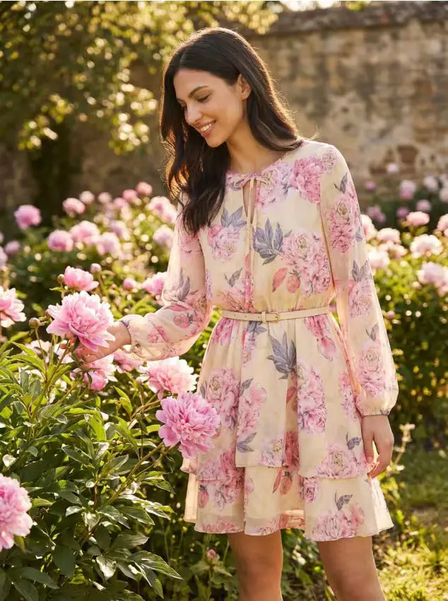 Abito mini con stampa floreale con cintura - multicolor