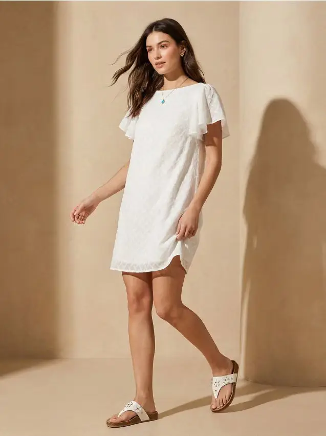 Abito mini in cotone con motivo ricamato - bianco