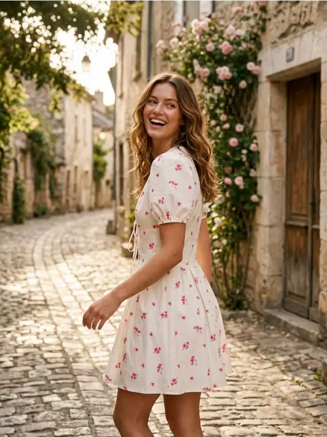 Abito mini in cotone con stampa floreale - multicolor