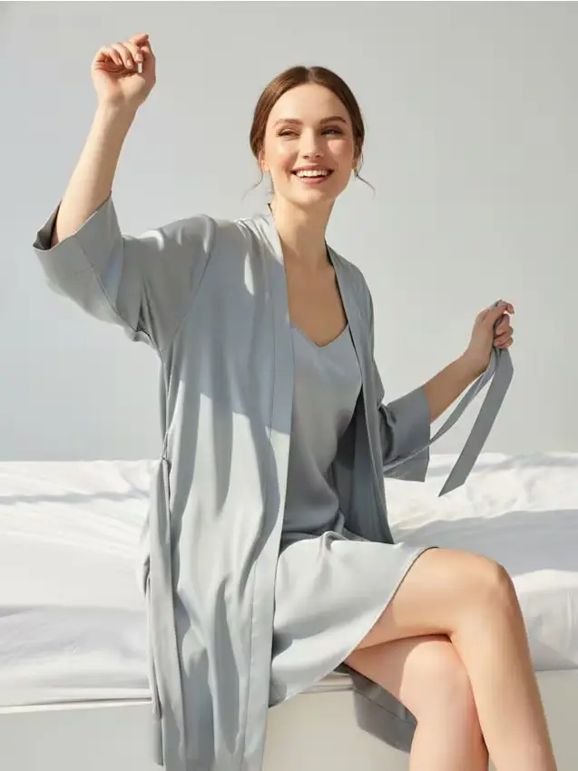 Accappatoio kimono a tinta unita - argento