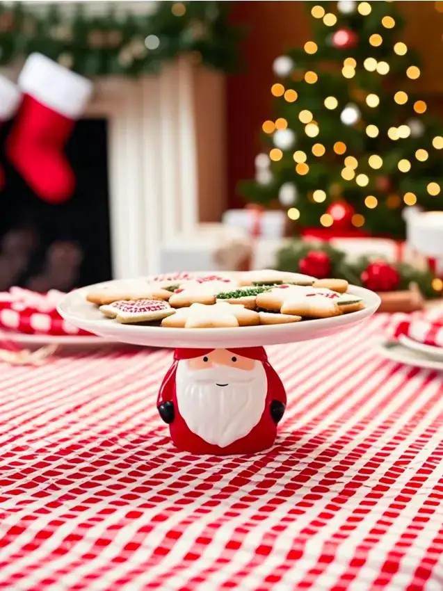 Alzata natalizia con statuina di Babbo Natale - rosso