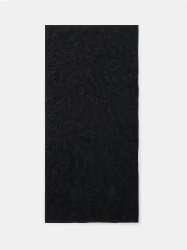 Asciugamano in cotone con motivo vegetale - nero
