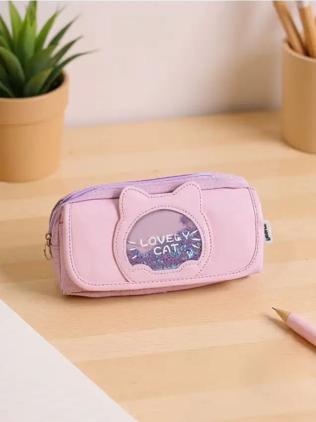 Astuccio con motivo di gatto - lavanda