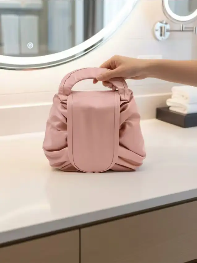 Beauty case con coulisse e manico - rosa pastello