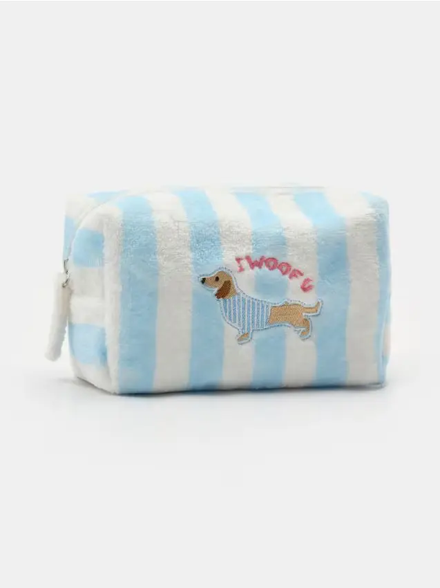 Beauty case in pelliccia sintetica con motivo bassotto - multicolor