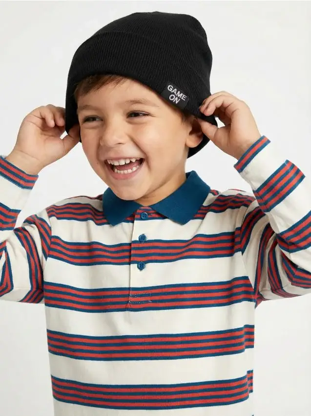 Berretto in misto cotone con toppa - nero