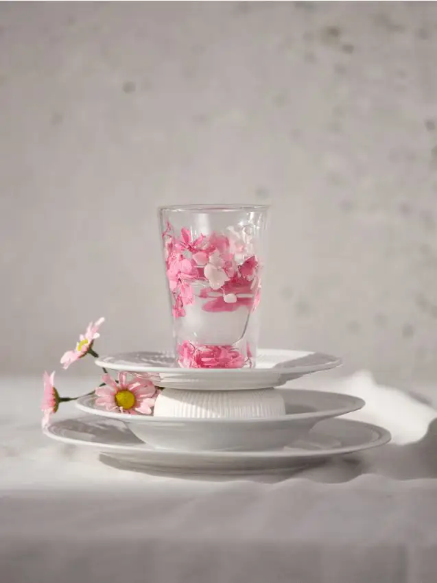 Bicchiere a doppia parete con fiori - rosa