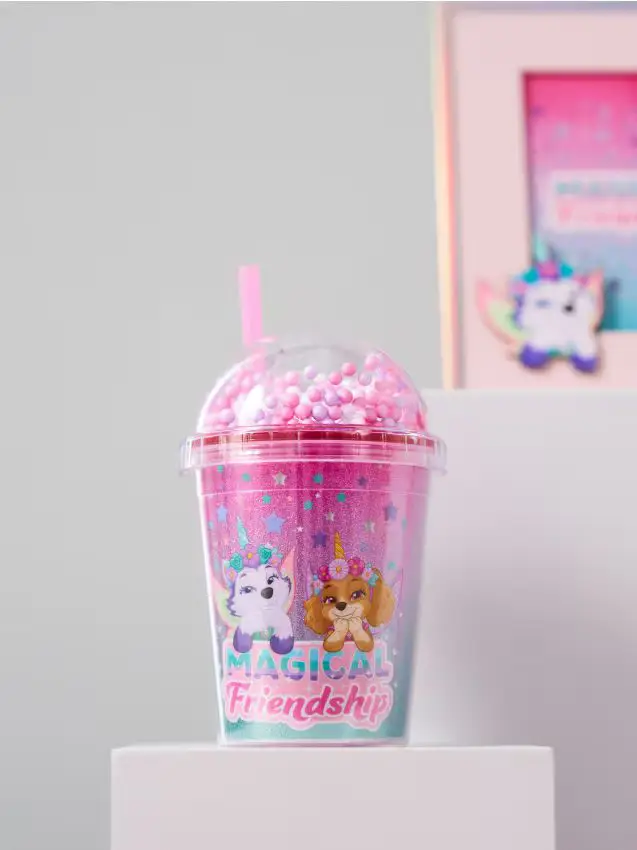 Bicchiere con cannuccia e coperchio con palline PAW Patrol - multicolor