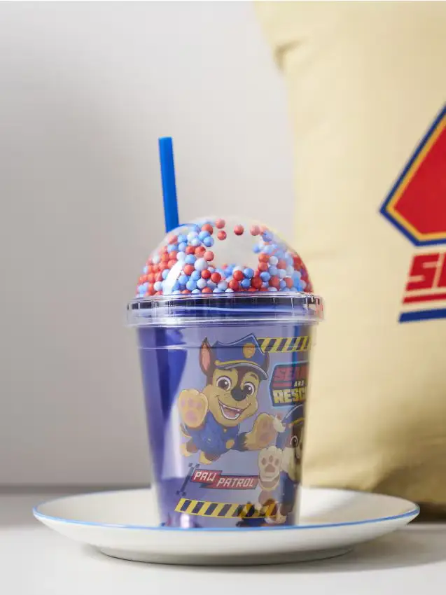 Bicchiere con cannuccia e coperchio con palline PAW Patrol - multicolor