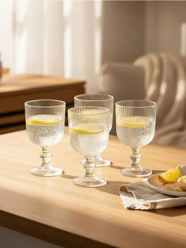 Bicchieri rigati con stelo confezione da 4 - bianco