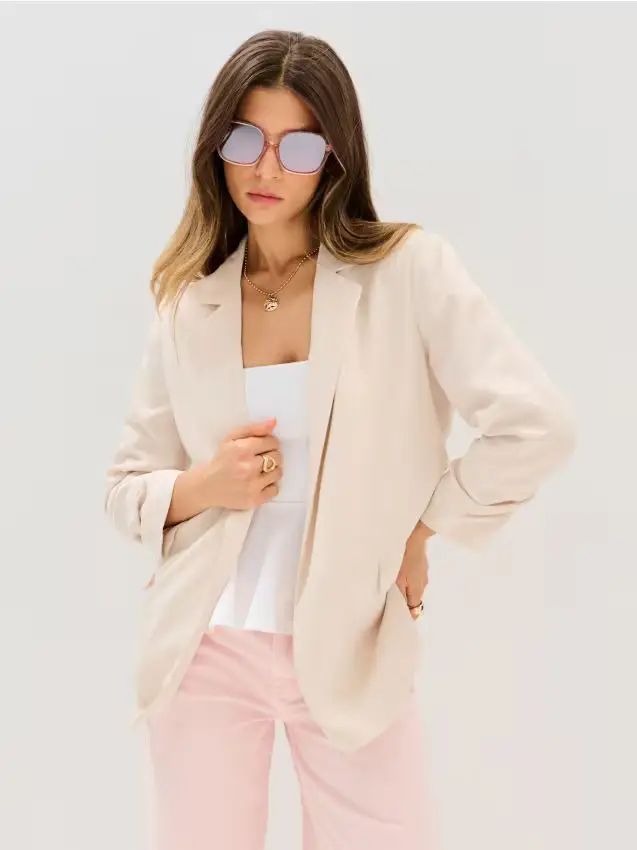 Blazer con maniche arricciate con misto viscosa - nude