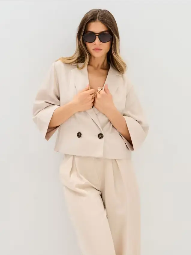 Blazer doppiopetto in misto viscosa - beige