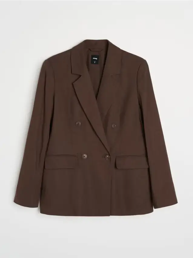 Blazer doppiopetto regular fit in viscosa con mix di lino - marrone scuro