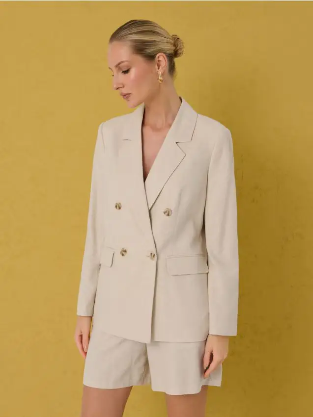 Blazer doppiopetto regular fit in viscosa con mix di lino - nude