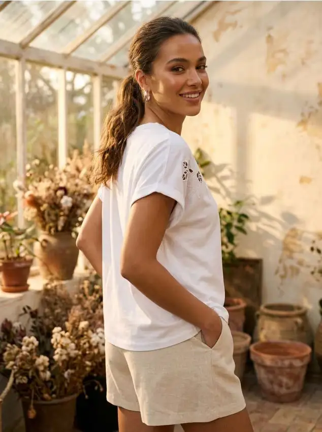 Blusa a righe a costine con viscosa - bianco