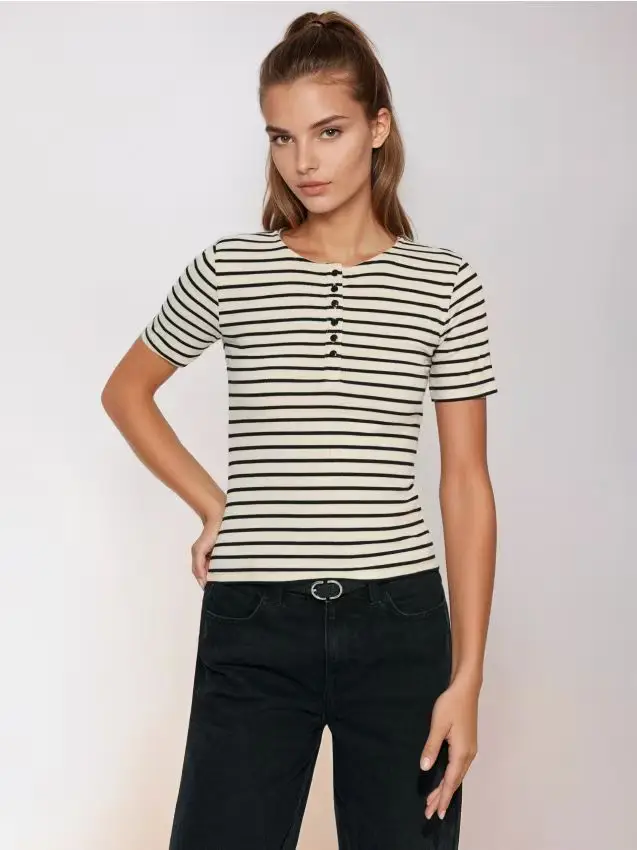 Blusa a righe a costine con viscosa - multicolor