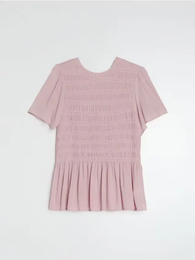 Blusa camicia con plissettatura in viscosa - rosa pastello