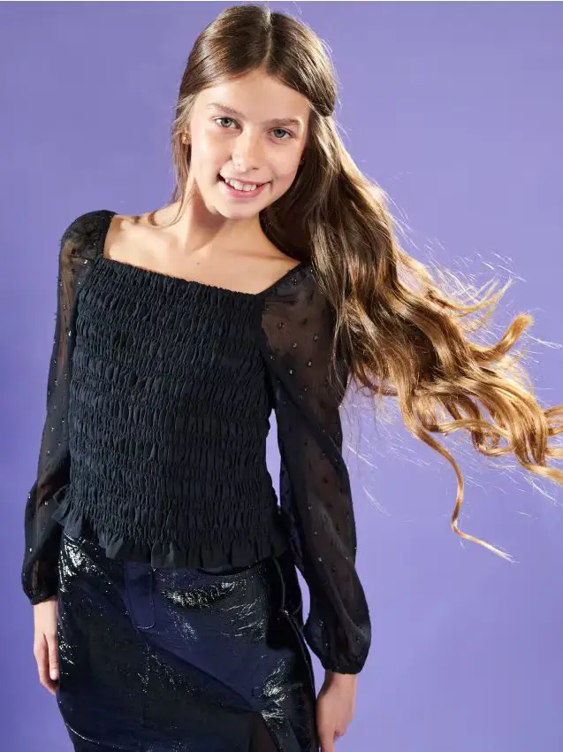 Blusa con maniche a sbuffo - nero