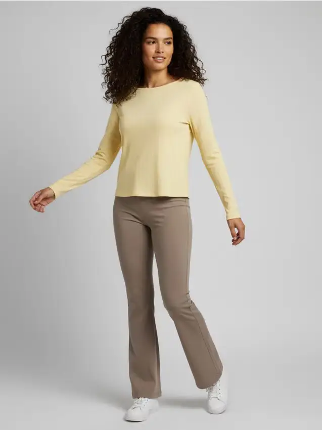 Blusa di cotone a coste con maniche lunghe - giallo