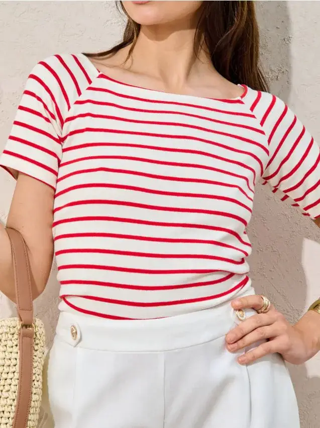 Blusa di cotone a righe - rosso