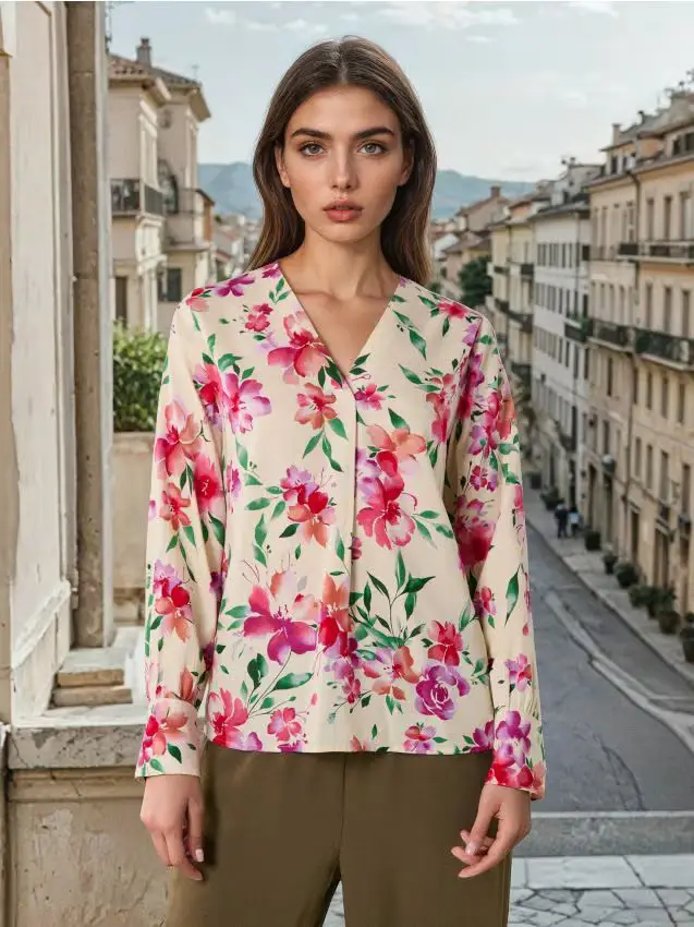 Blusa floreale in misto viscosa - multicolor
