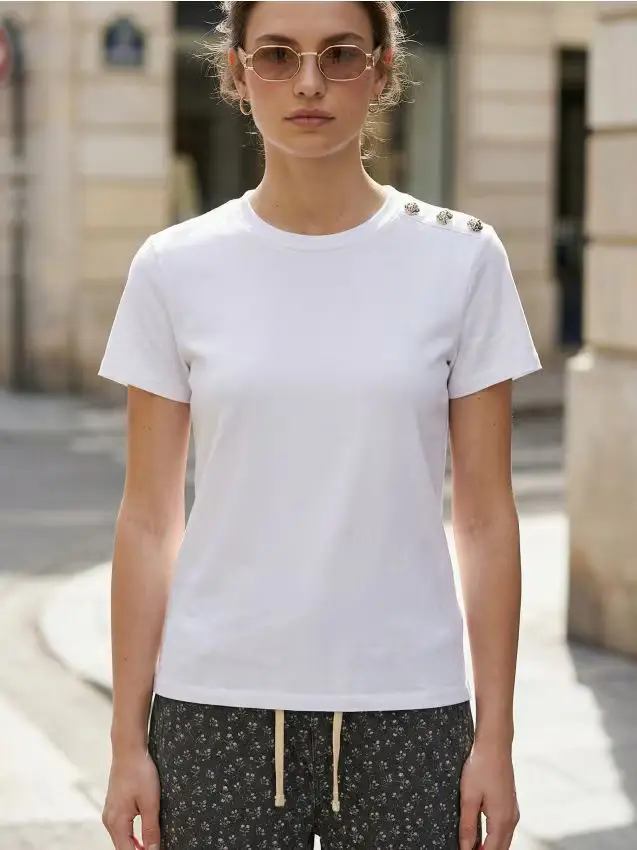 Blusa in cotone a maniche corte - bianco