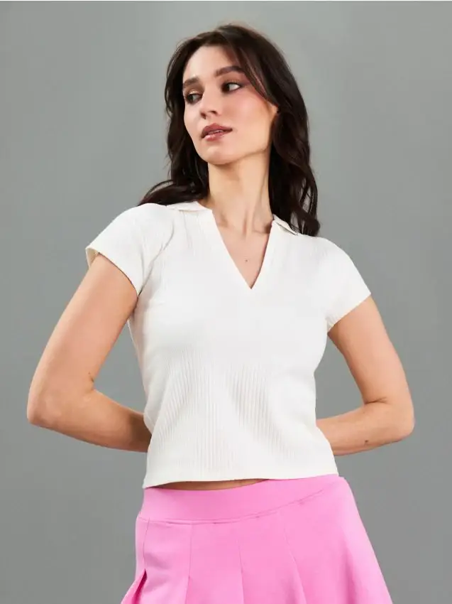 Blusa in cotone a maniche corte - panna