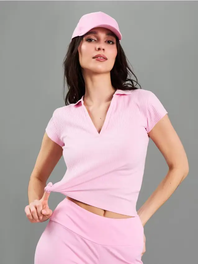 Blusa in cotone a maniche corte - rosa pastello
