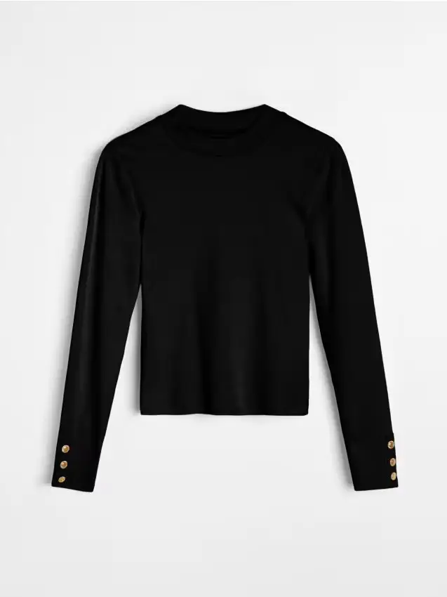 Blusa in cotone con bottoni decorativi - nero