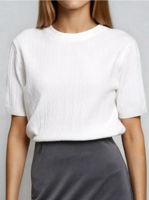 Blusa in maglia a maniche corte - panna