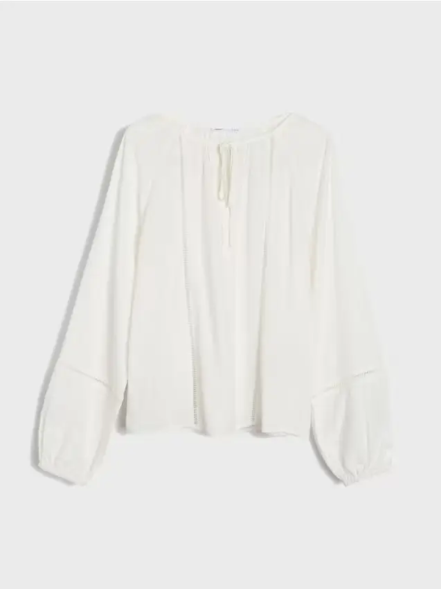 Blusa in viscosa con inserti in pizzo - panna
