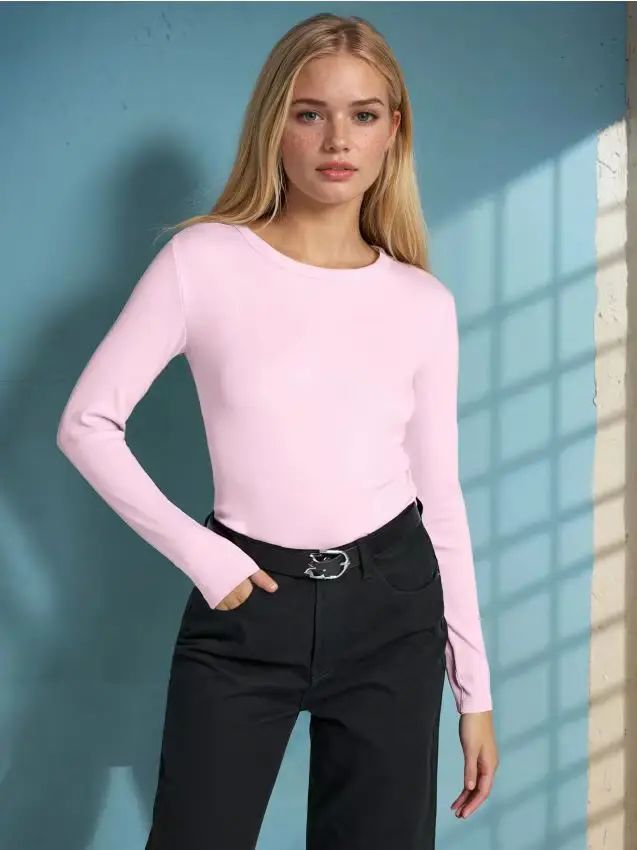 Blusa semplice a maniche lunghe - rosa